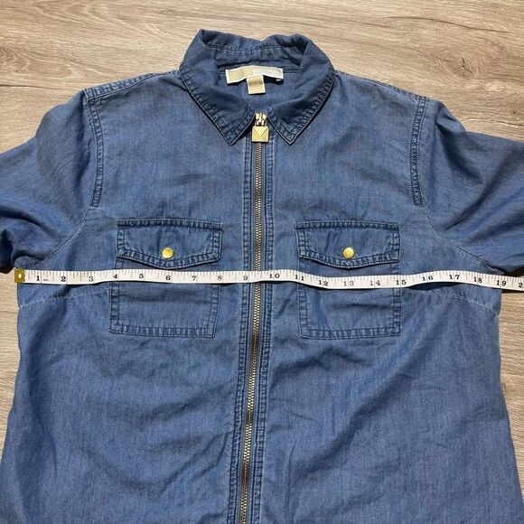 Michael Denim Chambray Zip Front Top Women’s PM - Picture 3 of 16